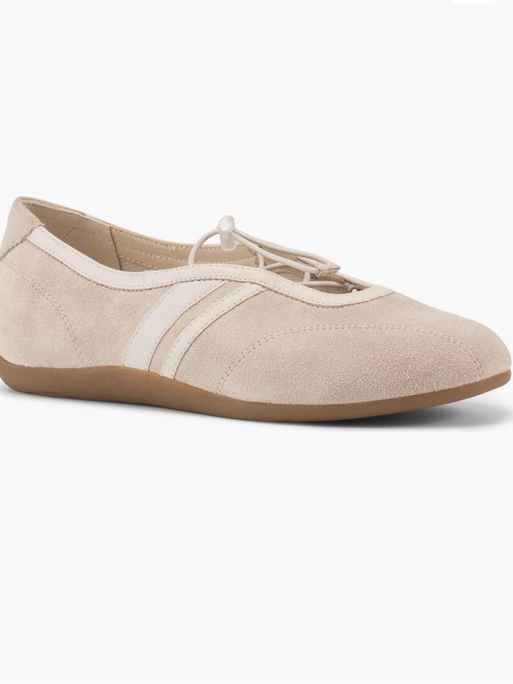 Vagabond Beige Suede Lace-Top Ballet Flat
